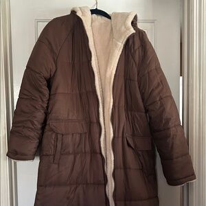 Brown Women's Puffer Coat with Cream Lining